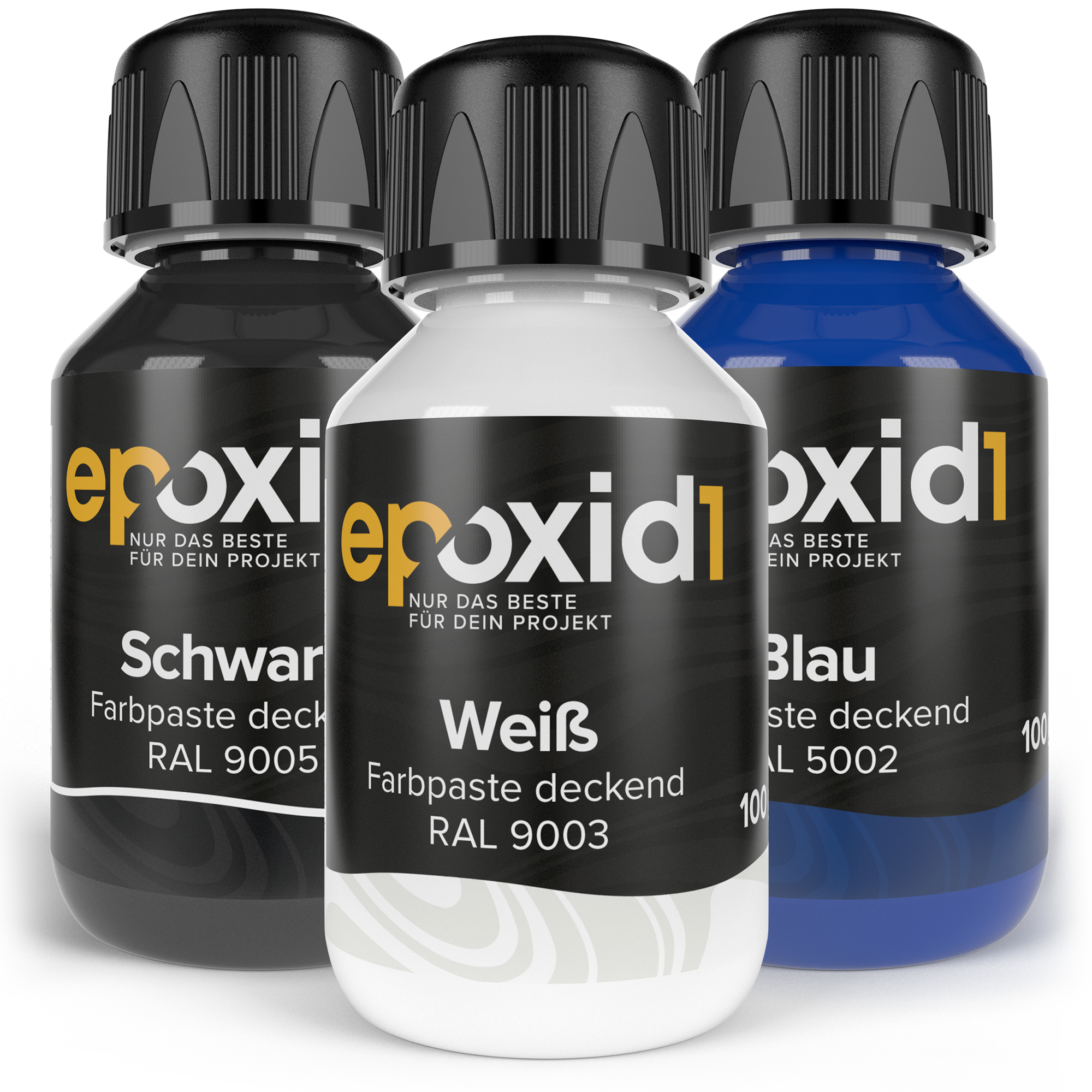 Epoxid1 blaue weisse und schwarze Epoxidharz Farbpaste