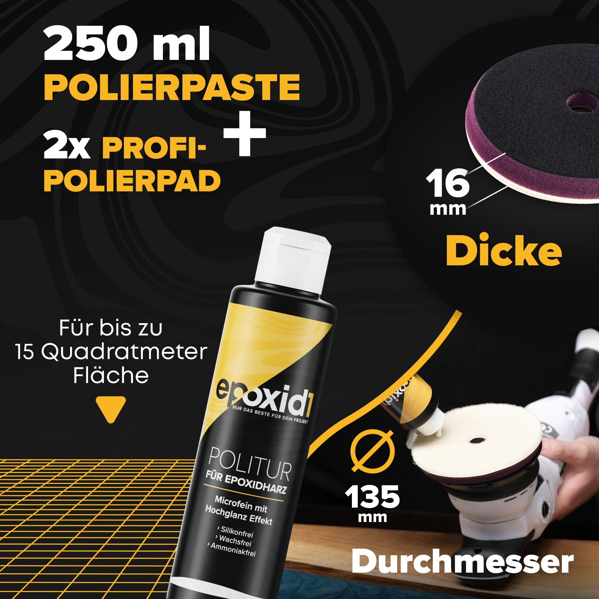 Politur Bundle - Polierpaste 250ml + 2x Kurzfell Polierpad