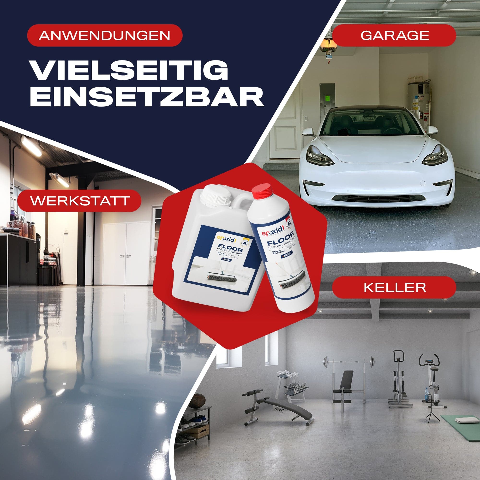 Die epoxid1 Bodenbeschichtung ist vielseitig einsetzbar. Zum Beispiel in der Werksatt, Garage ode rim Keller