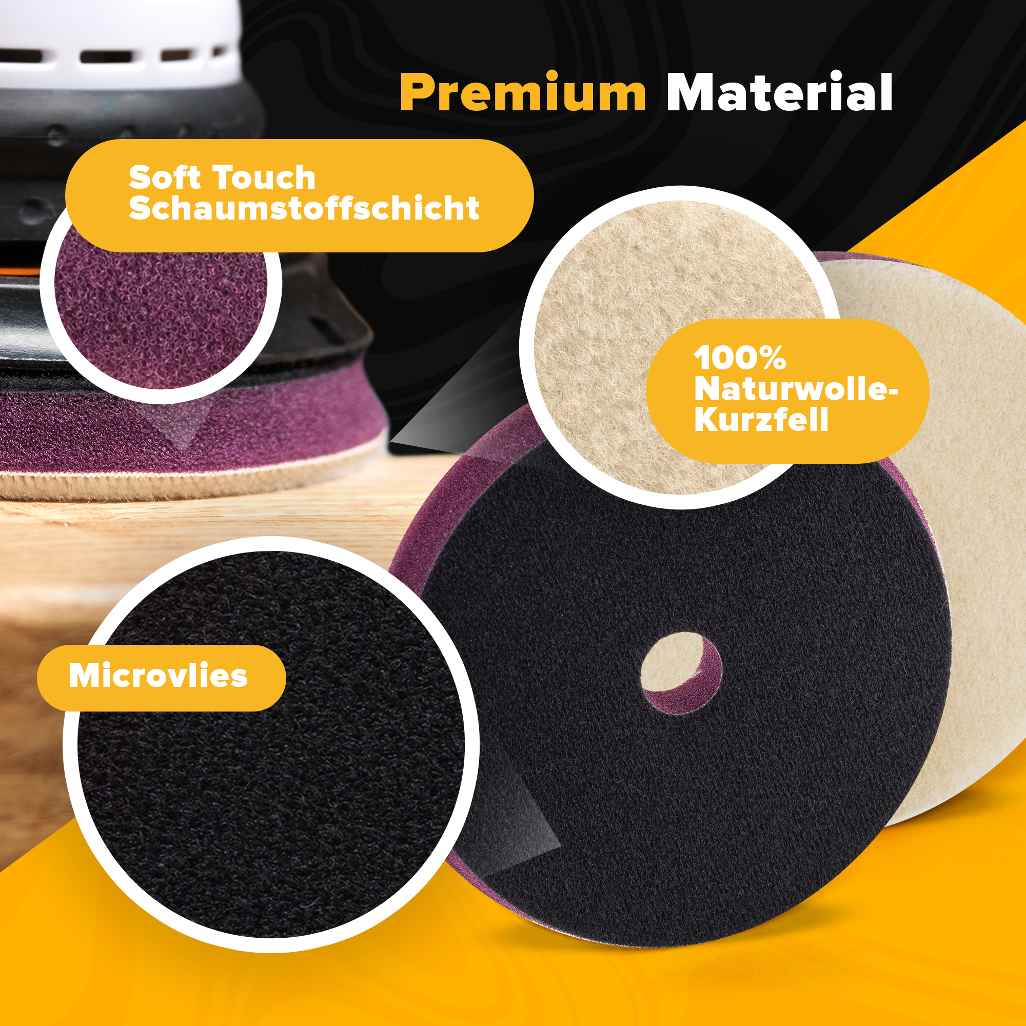 epoxid1 Epoxidharz Polierpads aus 100% Naturwolle Kurzfell