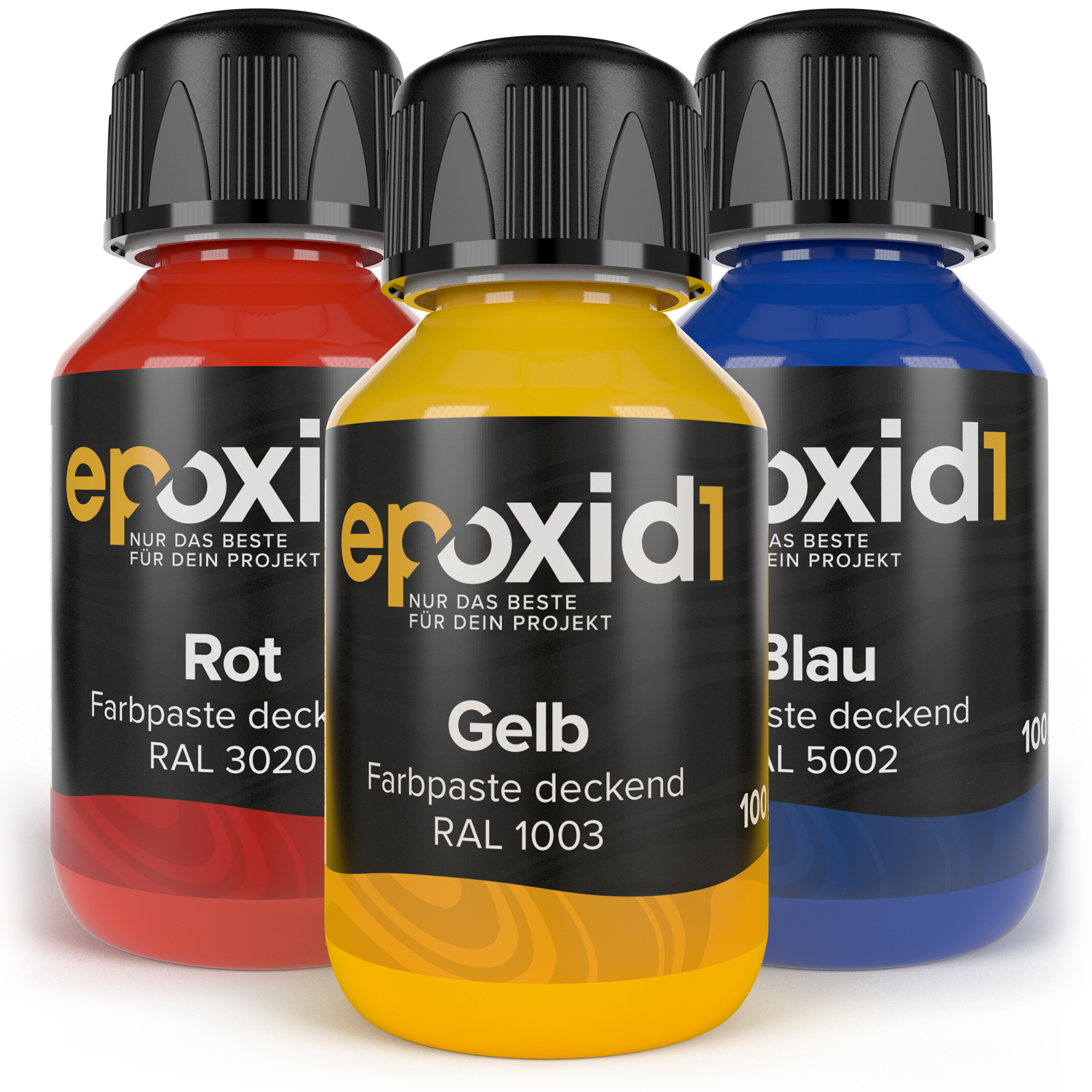 epoxid1 Set aus deckenden Farben für Epoxidharz Rot, Gelb und Blau